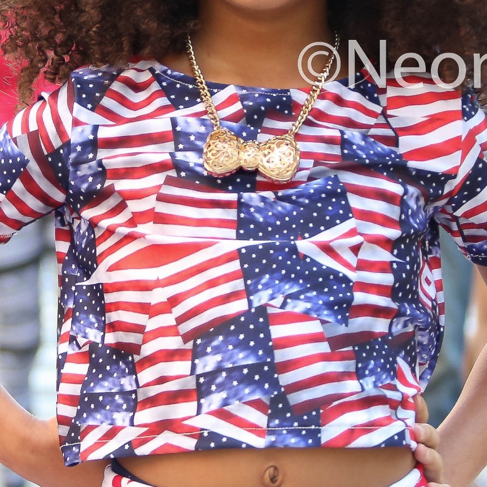Neon Kisses American Flag Designer Crop Top